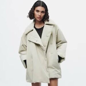 Zara Cream Cocoon Puffer Coat